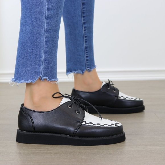 Black & White Creeper Sneaker With Black Sole - Picture 5 of 6